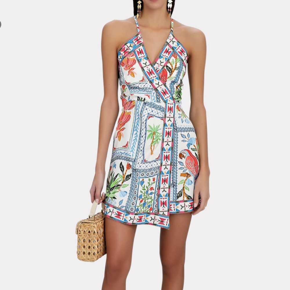 NWT Size S FARM RIO Tropical Tiles Embroidered Crepe Mini Dress - Small